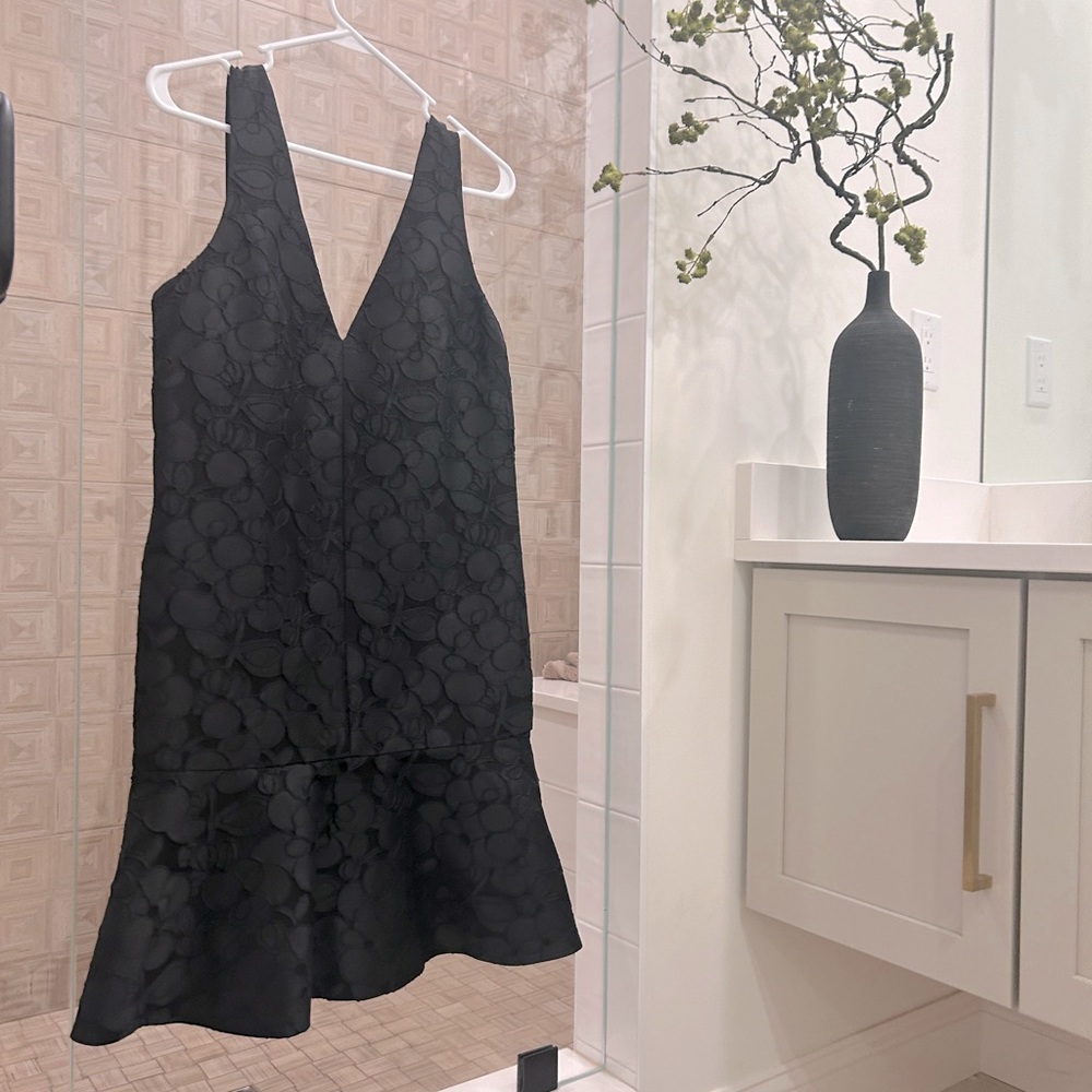 J Crew Collection Womens Floral Embroidered V-Neck Drop Waist Dress Black Size 6